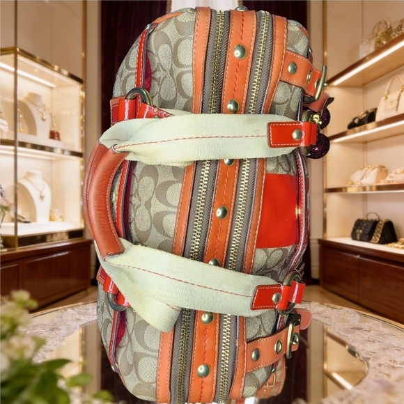 Coach Heritage Strip XL ZIP Satchel With Cherry Charm - Picture 7 of 16